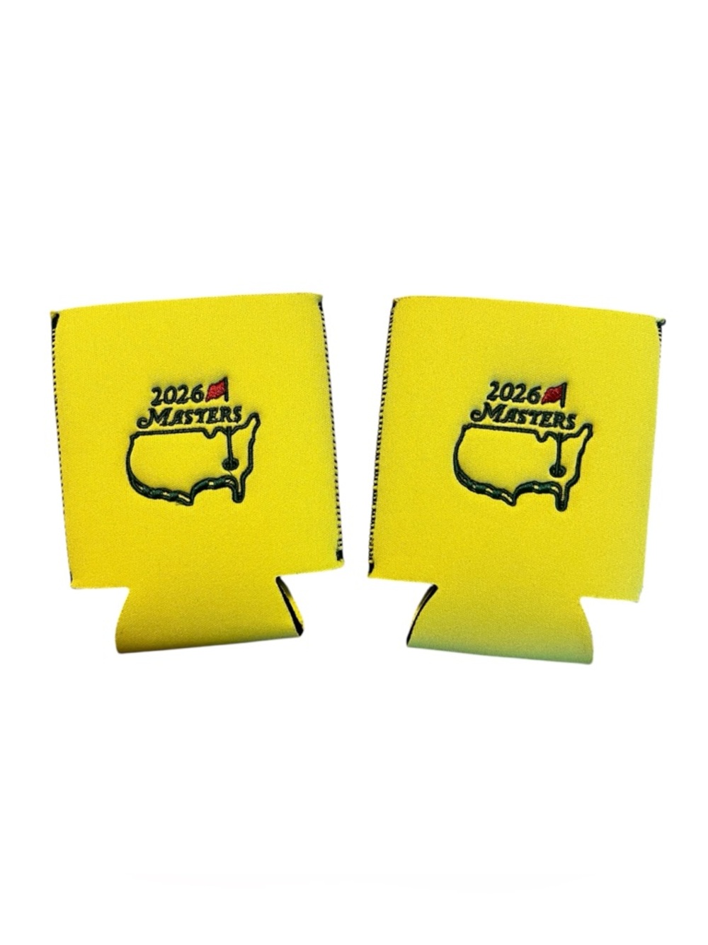 2026 Two Masters Golf Yellow Can Coolers/Koozies with Signature Logo (Pair)